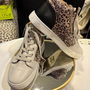 Brown and Black High-Top Sneakers with Bold Design